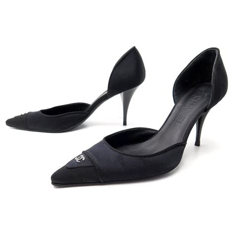 scarpe chanel tacco praga nere vitello|Scarpette Chanel in Tela Nero taglia 37.5 EU .